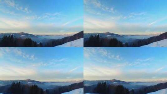 冬季寒冷山谷上的薄雾高清在线视频素材下载