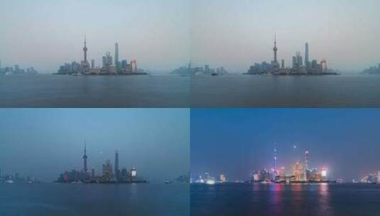 中国上海|从外滩看上海从白天到夜晚的天际高清在线视频素材下载