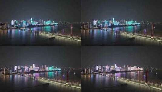 杭州城市阳台夜景灯光秀航拍高清在线视频素材下载
