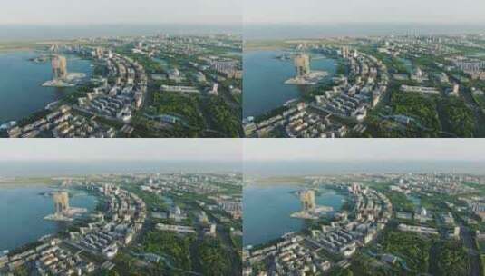 建设中的上海临港新城建筑航拍高清在线视频素材下载