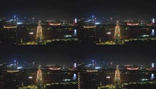 广东佛山东平大桥夜景灯光航拍高清在线视频素材下载