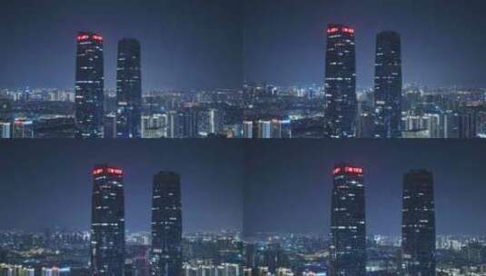 昆明万达夜景8K航拍带闪电高清在线视频素材下载