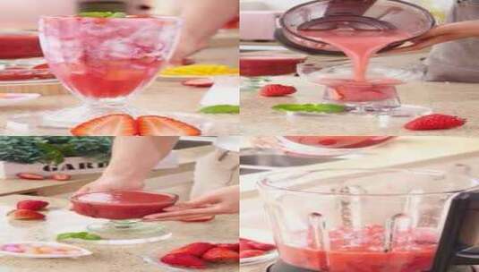 草莓汁 草莓原浆 草莓奶昔高清在线视频素材下载