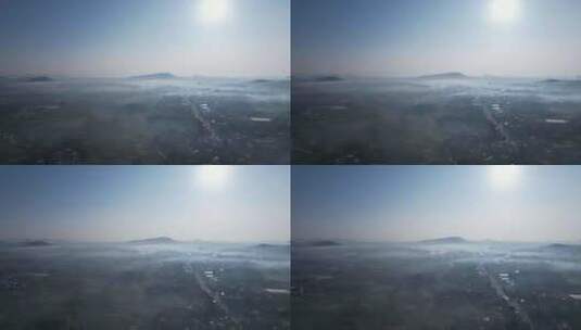 日出薄雾中的乡村风光航拍高清在线视频素材下载