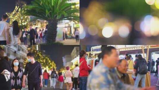 浙江省杭州市武林夜市商圈夜晚夜景逛街购物高清在线视频素材下载