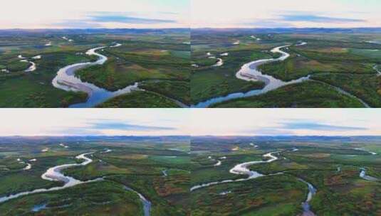 航拍扎敦河湿地秋季原野河湾高清在线视频素材下载