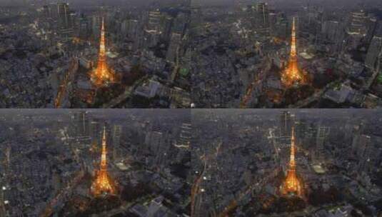 亚洲繁华城市夜景日本东京铁塔旅游旅行景点高清在线视频素材下载