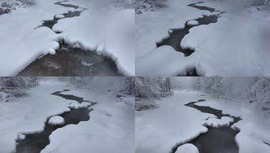 东北冬天长白山寒冷河流不冻河雾凇雪景高清在线视频素材下载