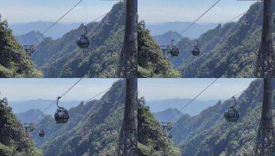 山间缆车俯瞰山林城镇风光全景高清在线视频素材下载