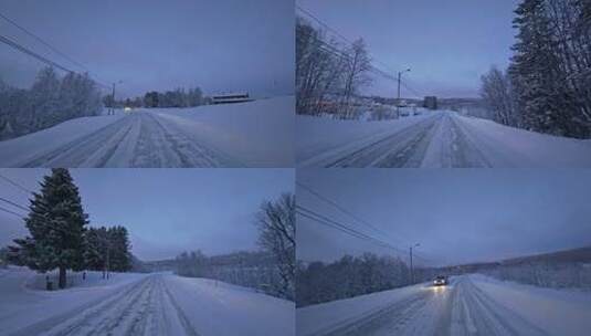 挪威塞尼亚岛北极圈峡湾地貌冬季雪景公路高清在线视频素材下载