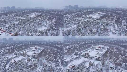 辽宁沈阳北陵公园清昭陵大雪中古建筑航拍高清在线视频素材下载