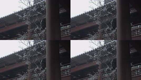 杭州径山寺中式古建筑寺庙雪景高清在线视频素材下载