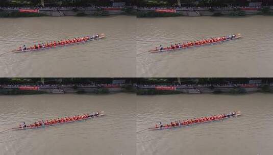 航拍端午节龙舟竞渡福建福州光明港龙舟赛高清在线视频素材下载