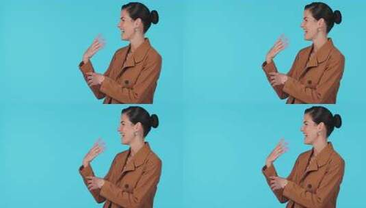 工作室中商业女性的手、手掌和肖像，用于广高清在线视频素材下载