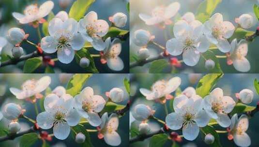 4K春日白色花朵梨花盛开春天花卉植物高清在线视频素材下载