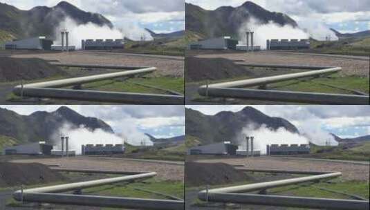 在冰岛建立一个地热发电厂冒着热气高清在线视频素材下载