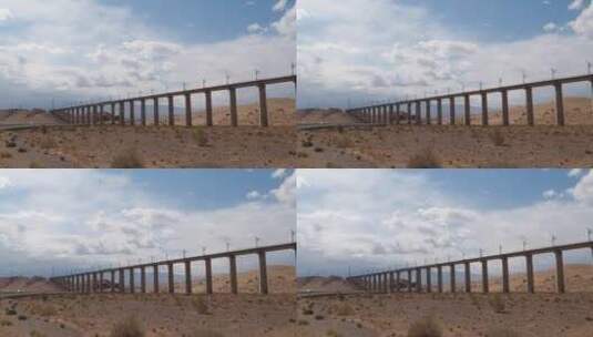 p1018090-2 高速铁路桥在沙漠荒野高清在线视频素材下载
