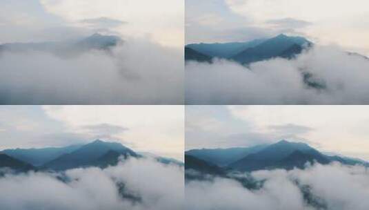 4K航拍 震撼穿越高山云雾 水墨效果高清在线视频素材下载