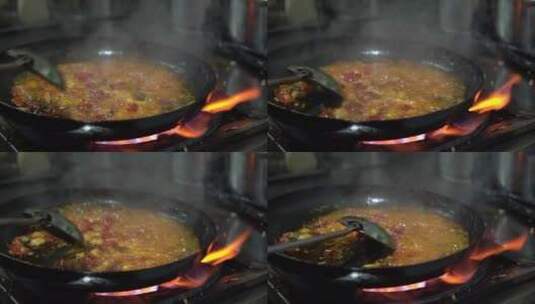 油汤浇头火辣沸腾慢镜头高清在线视频素材下载