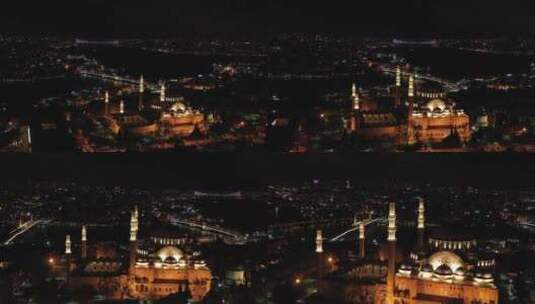 伊斯坦布尔蓝色清真寺的夜景高清在线视频素材下载