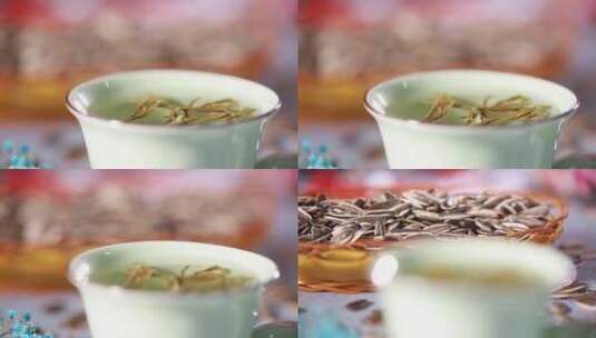 喝茶品茶大碗茶干果茶点高清在线视频素材下载