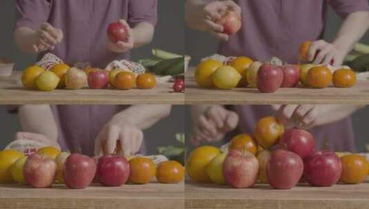 将水果放在木桌上的人高清在线视频素材下载
