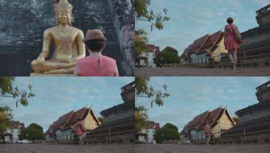 泰国旅游视频虔诚拜佛祈福的游客高清在线视频素材下载