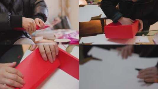 手工折纸盒礼品盒包装盒红色伴手礼4k实拍高清在线视频素材下载