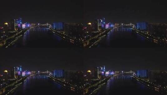 航拍福州闽江两岸夜景高清在线视频素材下载
