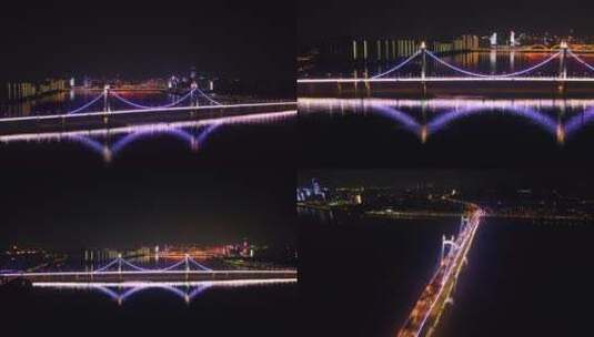 长沙城市夜景-三汊矶大桥夜景合集高清在线视频素材下载