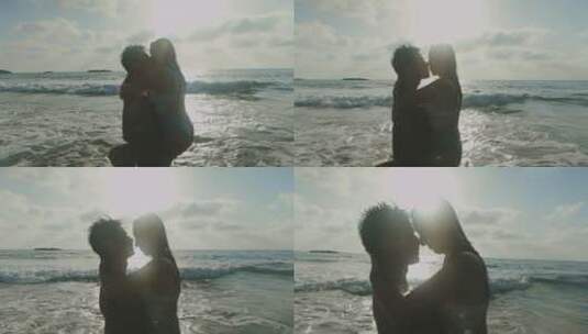 海边亲吻拥抱的情侣高清在线视频素材下载