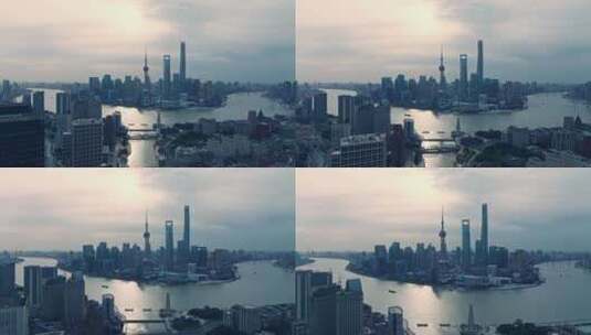 上海黄浦江清晨航拍高清在线视频素材下载