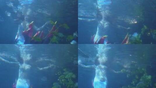 美人鱼表演潜水员海底世界高清在线视频素材下载