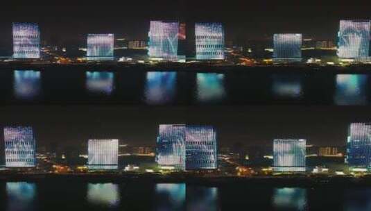 湖南长沙城市夜景灯光秀竖屏航拍高清在线视频素材下载