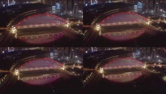 武汉晴川桥夜景片段10俯拍拉远高清在线视频素材下载