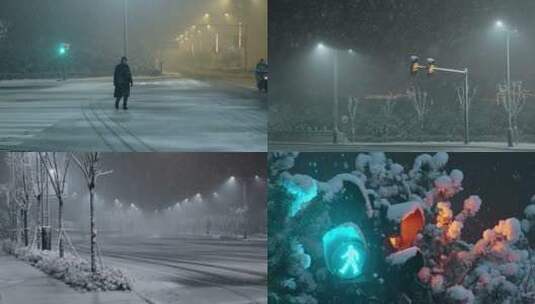 雪夜景马路高清在线视频素材下载