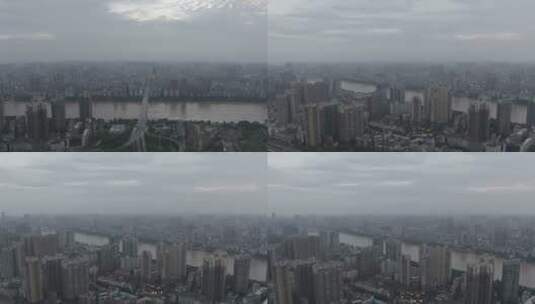 航拍衡阳市中心城区湘江两岸高清在线视频素材下载