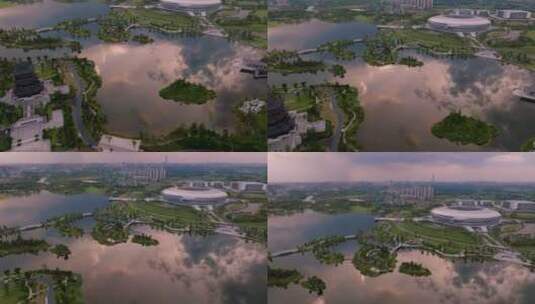 成都东安湖体育公园航拍风景高清在线视频素材下载