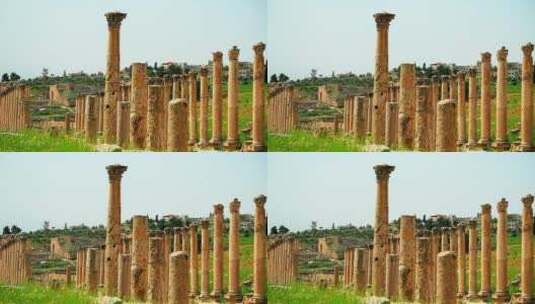 杰拉什古城的罗马石柱高清在线视频素材下载
