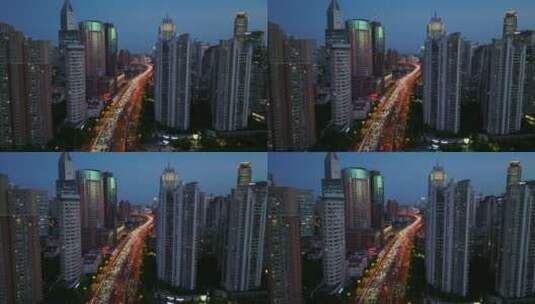 航拍城市车流夜景-上海延安路高架高清在线视频素材下载