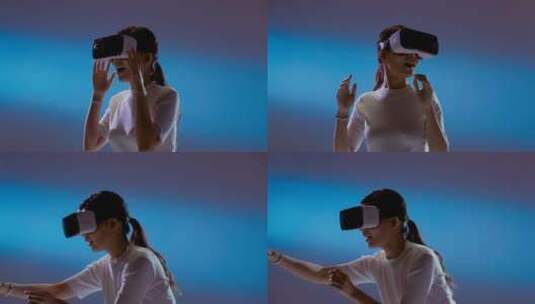 青年女人戴着VR眼镜高清在线视频素材下载