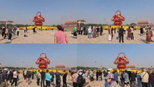 国庆节天安门广场巨型大花篮高清在线视频素材下载