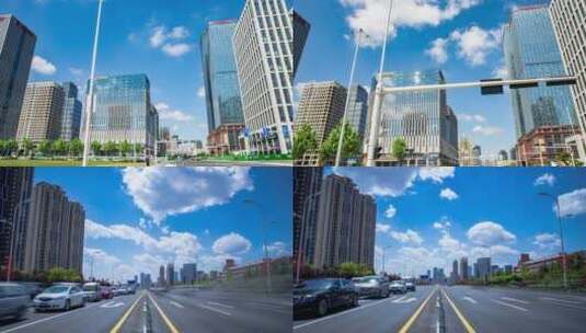 【原创4K】城市建筑蓝天白云航拍延时高清在线视频素材下载