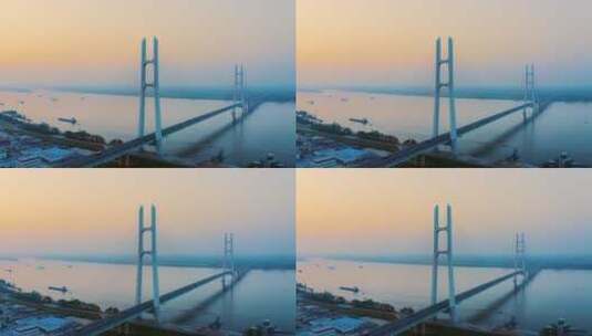 九江二桥航拍高清在线视频素材下载