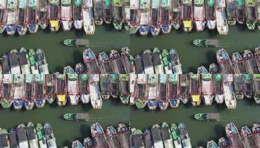 航拍广西北海北部湾海洋侨港码头繁忙的渔船高清在线视频素材下载