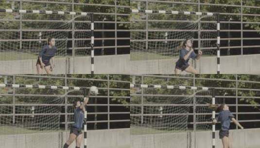 女守门员用手拦球 高清在线视频素材下载