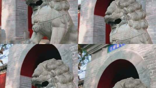 4K升格实拍北京红螺寺山门石刻石狮子高清在线视频素材下载