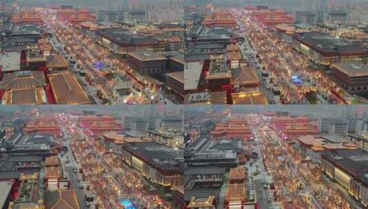 西安大唐不夜城夜景航拍4K视频高清在线视频素材下载