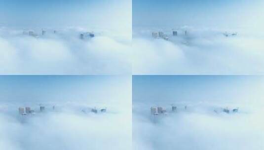 延时摄影航拍云雾中的城市高清在线视频素材下载