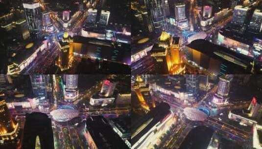 上海五角场夜景航拍环绕高清在线视频素材下载